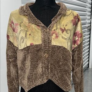 Floral Patchwork Button-Up Cardigan VINTAGE made by Varon size 2 front pockets